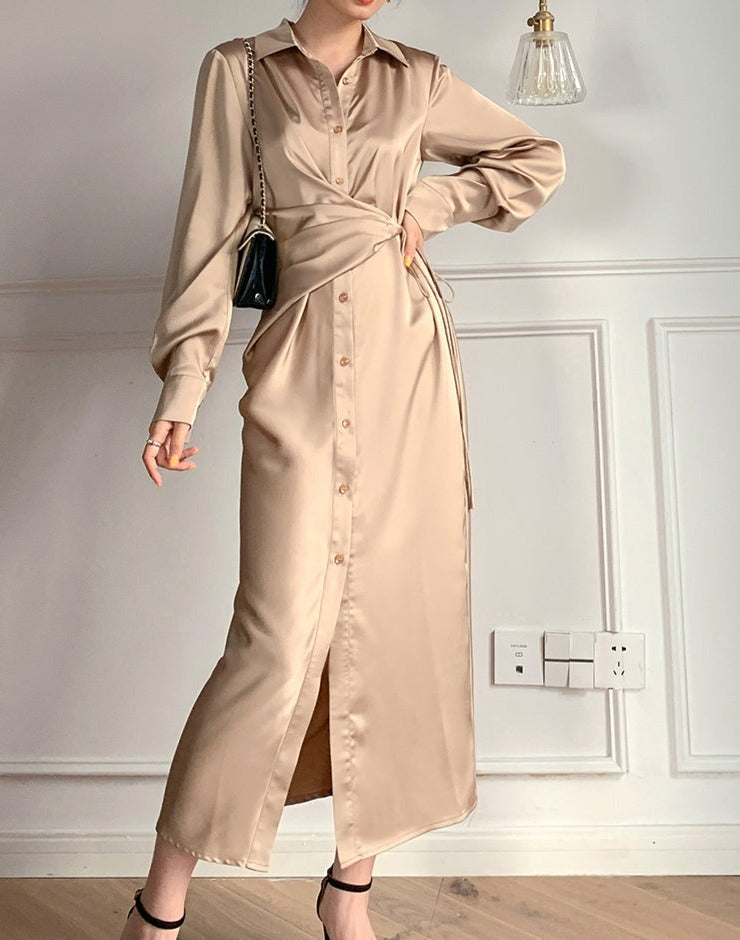 韓国ファッション SELCA-ウエストマークサテンワンピース-2023ss-op-018