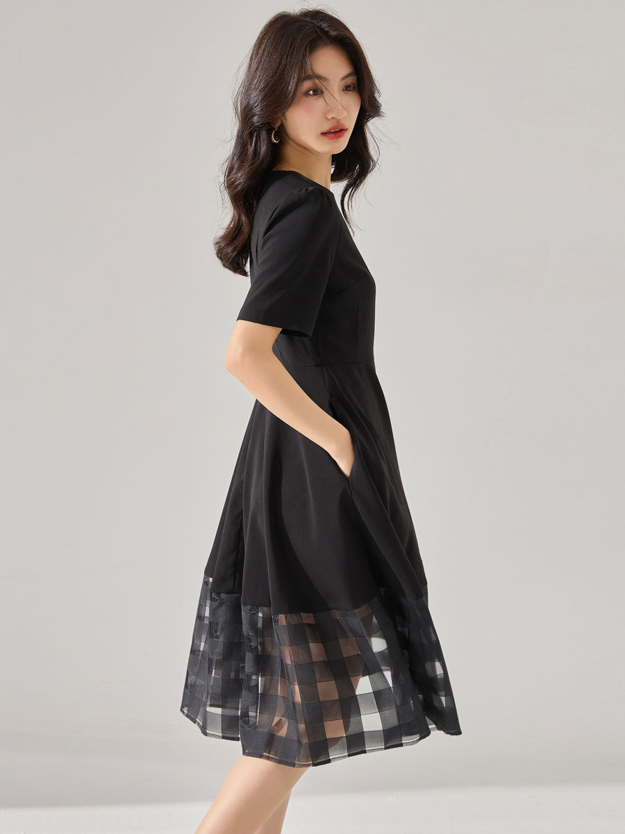 韓国ファッション SELCA-オーガンジーパッチワークドレス-2024ss-151-01