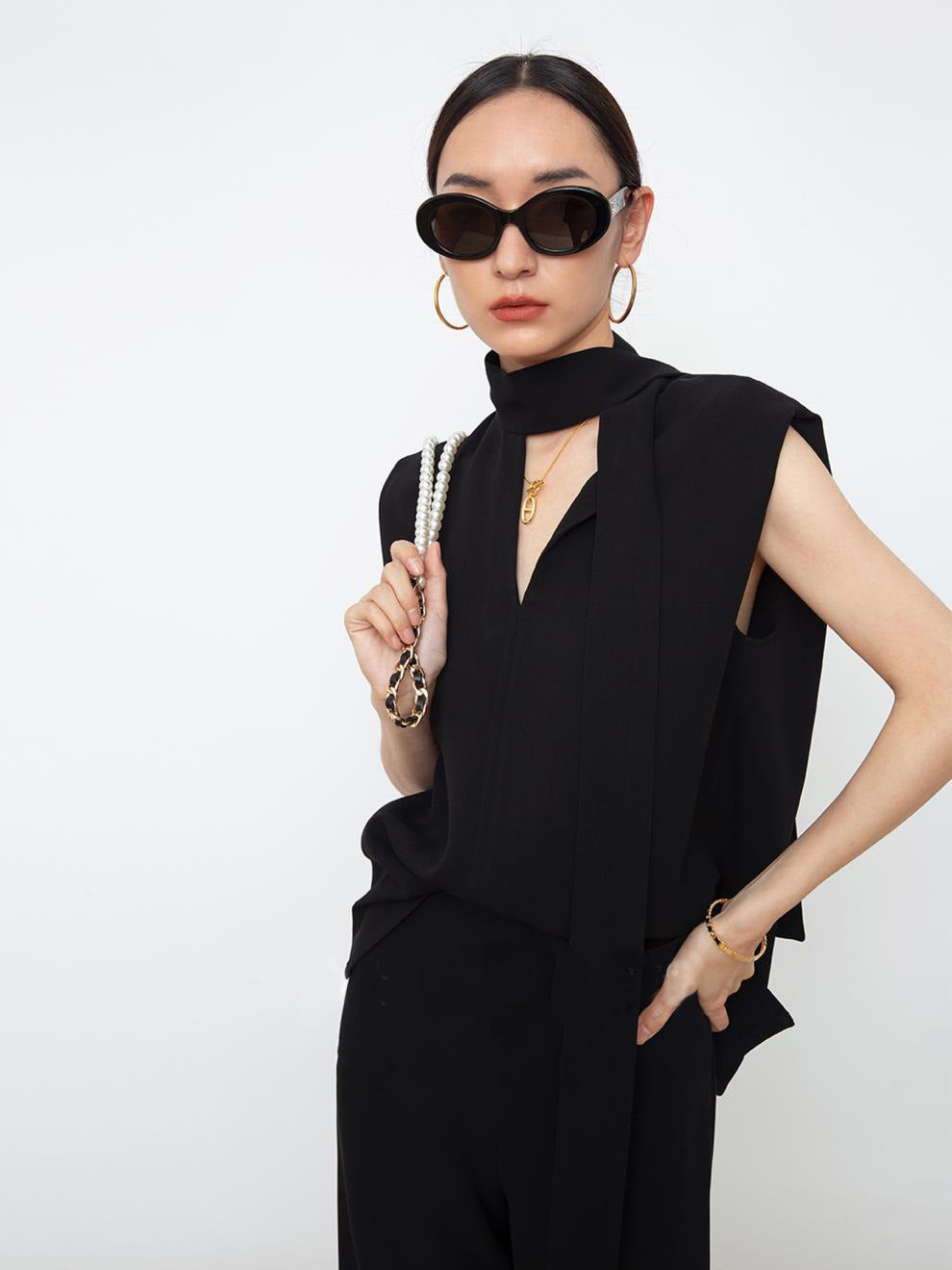 韓国ファッション SELCA-ショルダーリボンパンツスタイルセットアップ-2024ss-0062-017
