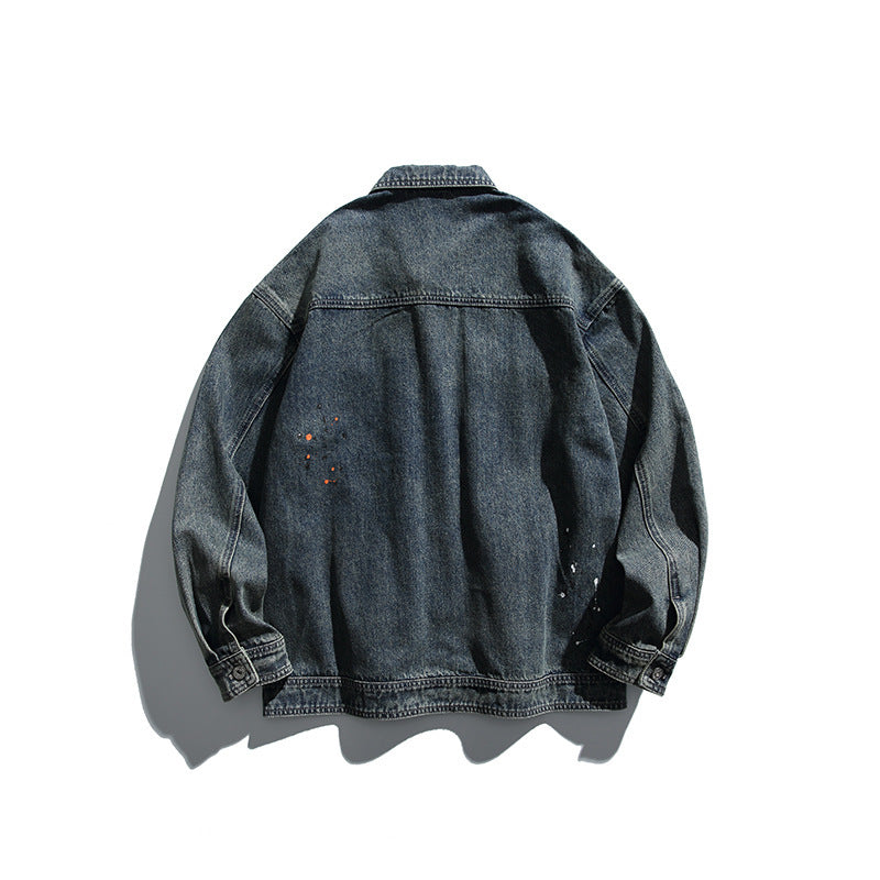 韓国ファッション SELCA-Work Jacket Washed Distressed Lapel Denim Jacket-mselca2024ss-083-05