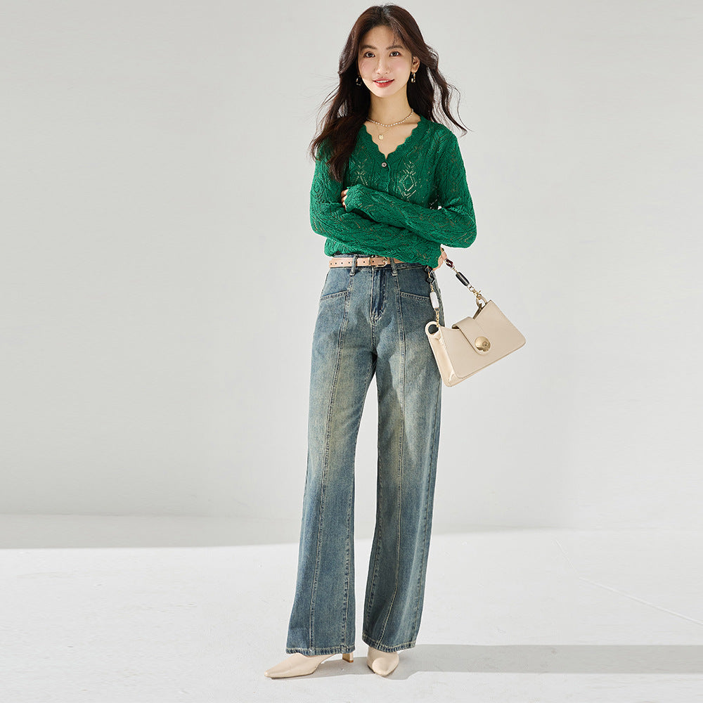 韓国ファッション SELCA-ワイドデニムパンツ-2024ss-152-01