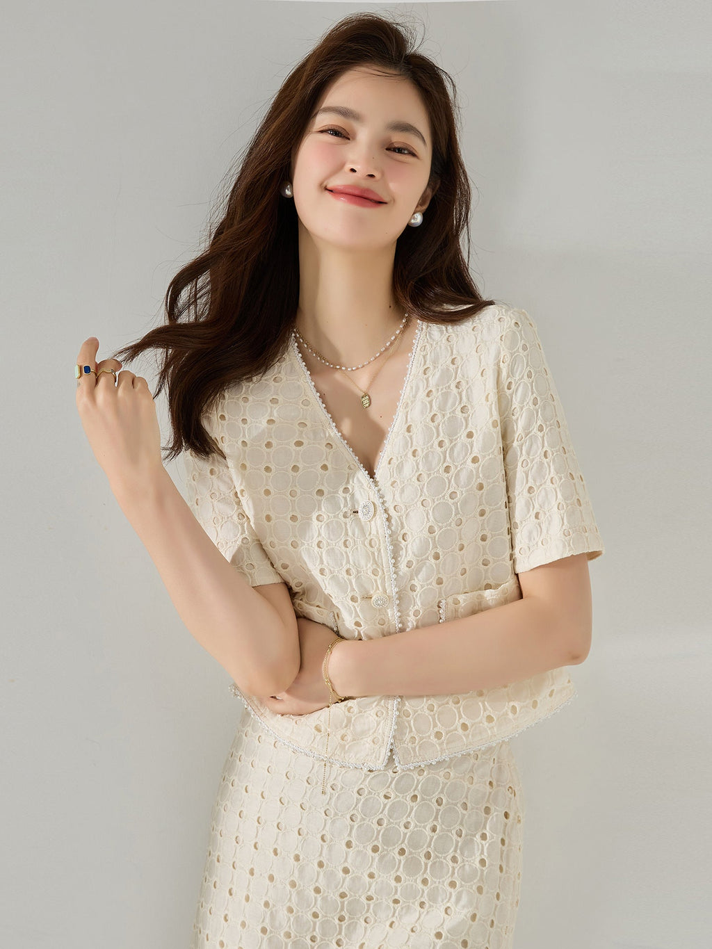 韓国ファッション SELCA-レースセットアップスーツ(トップス)-2024ss-193-01