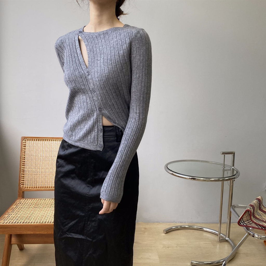 韓国ファッション SELCA-アシメニットカーディガン-2024ss-tp37-014