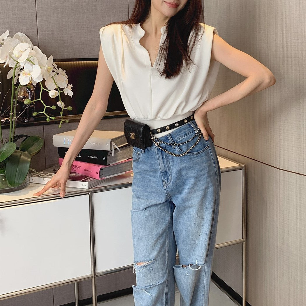 韓国ファッション SELCA-ノースリーブvネックトップス-2024ss-0057-04