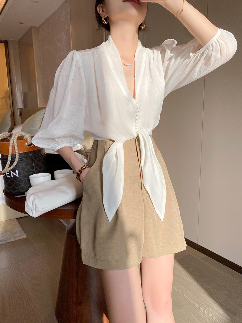 韓国ファッション SELCA-ハイウエストショートパンツ-2024ss-72-015