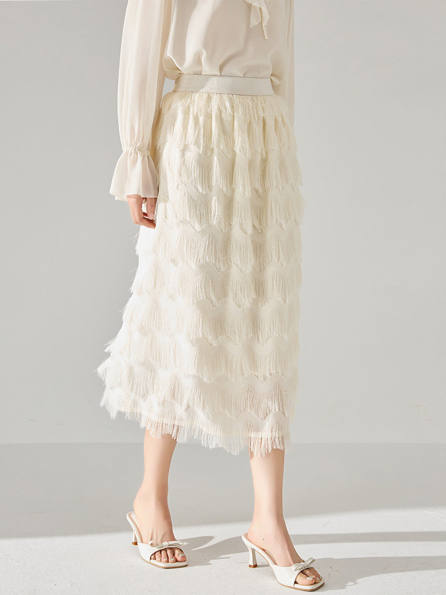 韓国ファッション SELCA-フェザーシルクフリンジスカート-2024ss-137-05