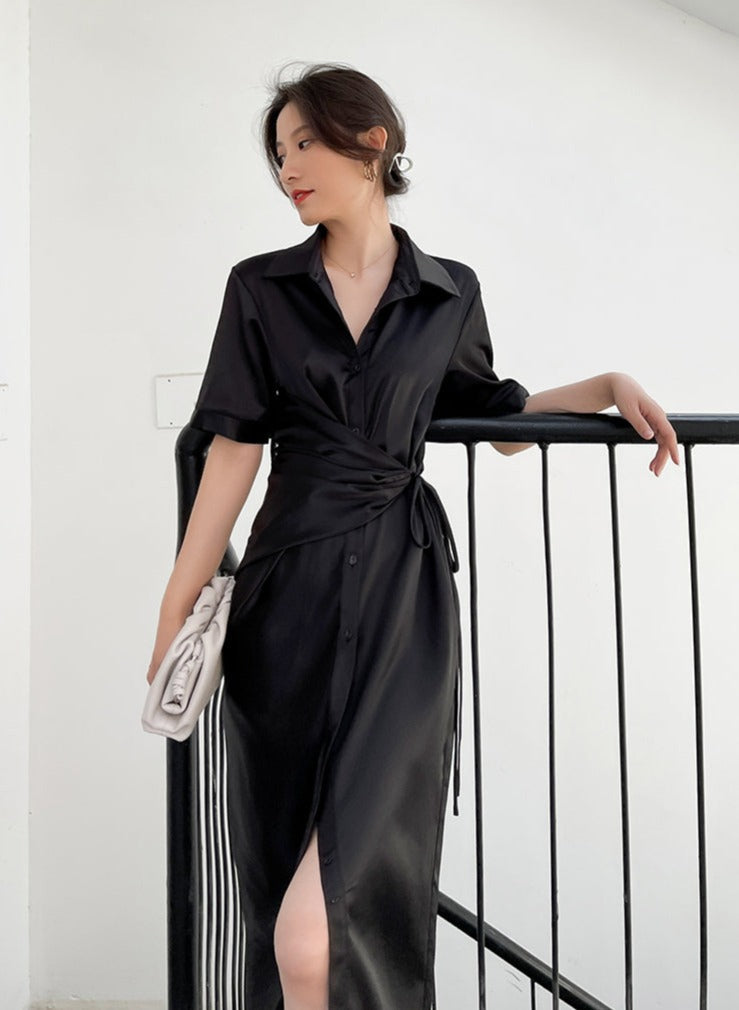 韓国ファッション SELCA-ウエストマークサテンワンピース-2023ss-op-014