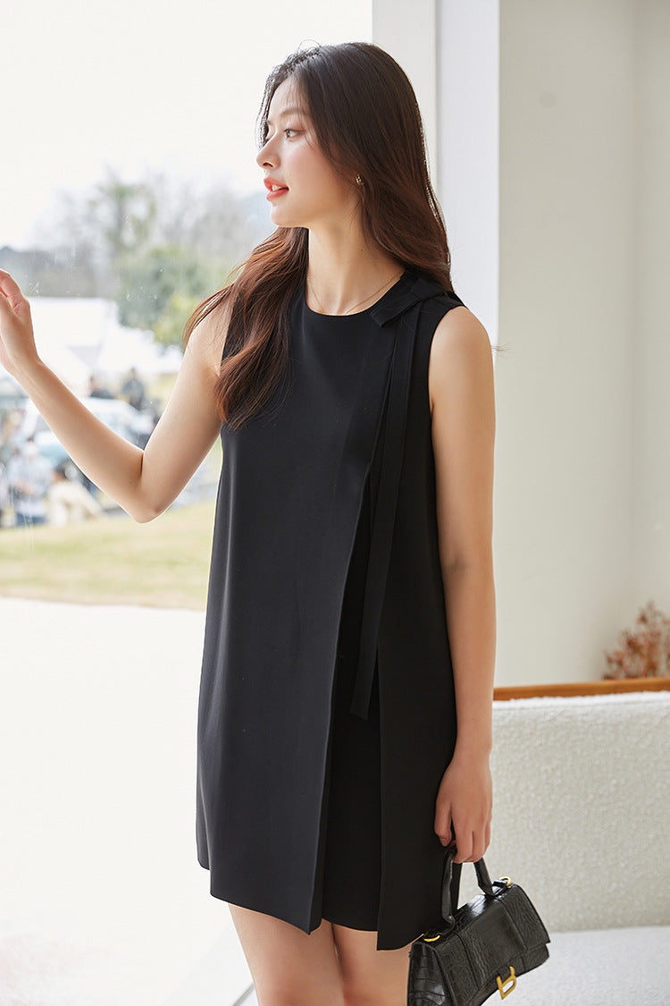 韓国ファッション SELCA-ブラックリボンノースリーブワンピース-2024ss-129-012