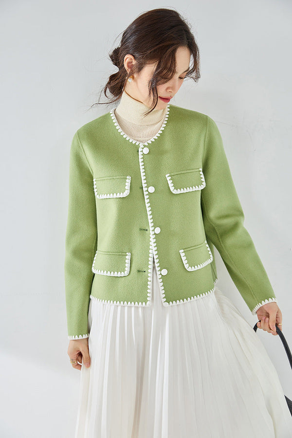 韓国ファッション SELCA-コントラストカラーウールショートジャケット-2024ss-ou28-014