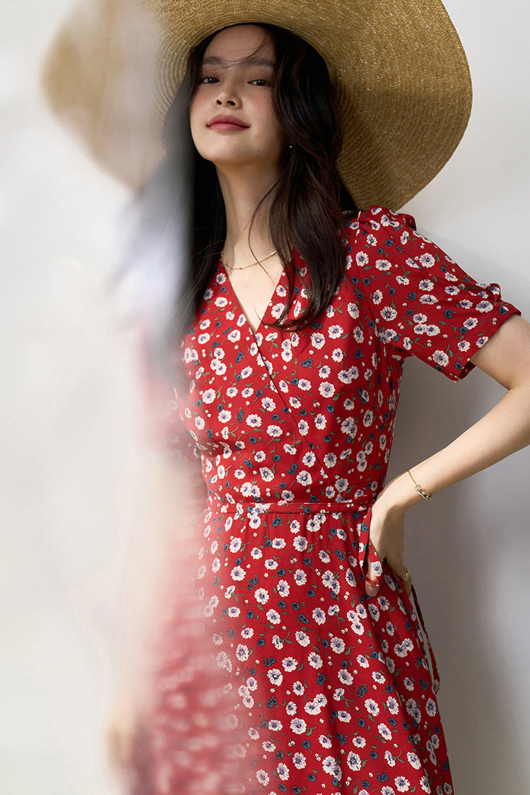 韓国ファッション SELCA-フラワーレッドシフォンワンピース-2024ss-154-07