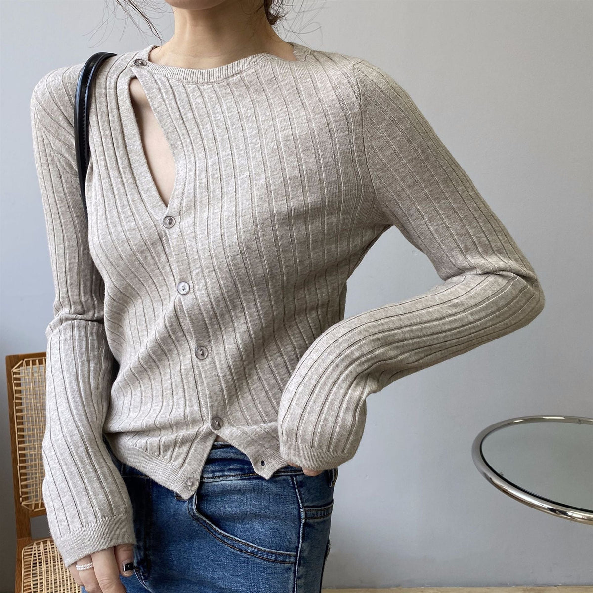 韓国ファッション SELCA-アシメニットカーディガン-2024ss-tp37-01