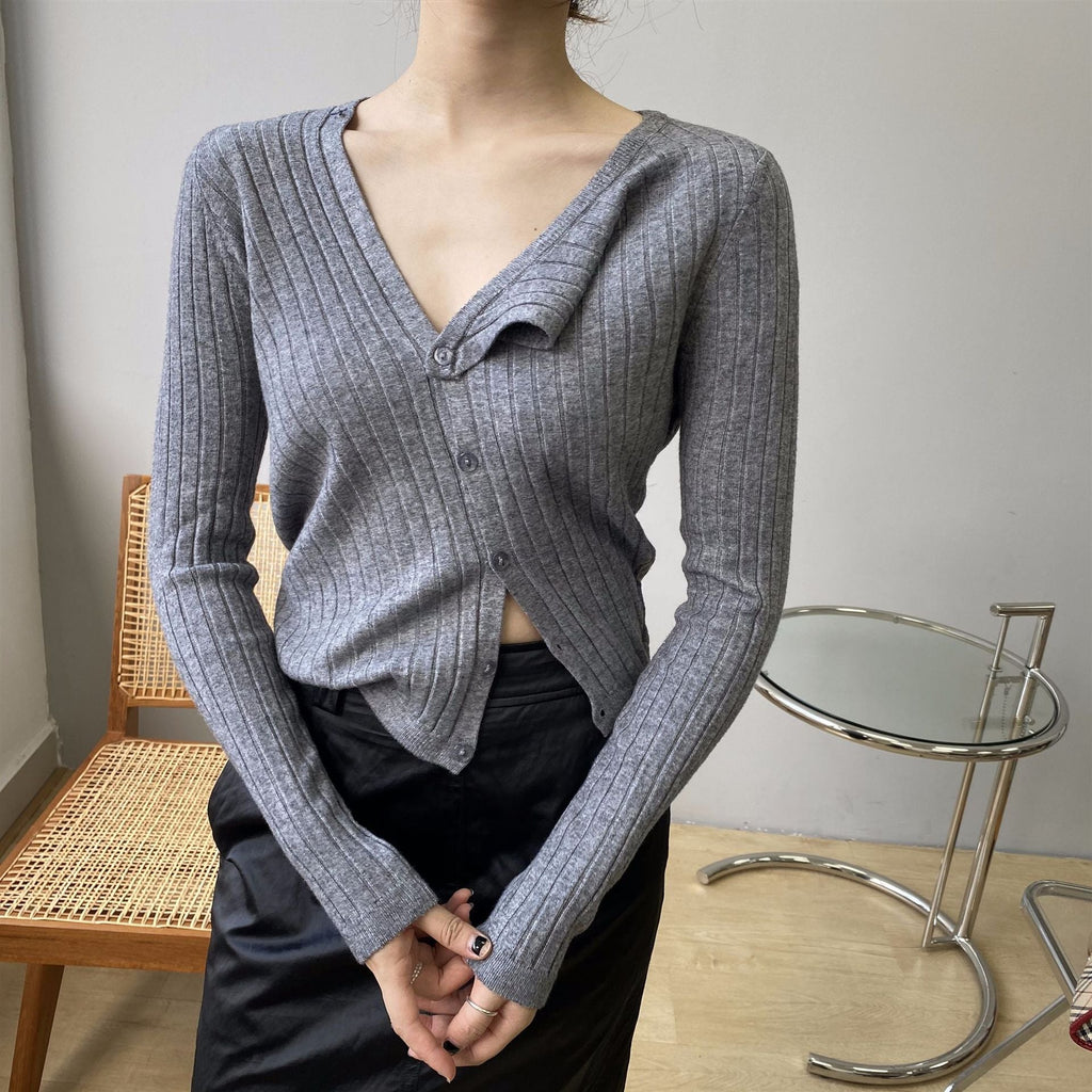 韓国ファッション SELCA-アシメニットカーディガン-2024ss-tp37-016