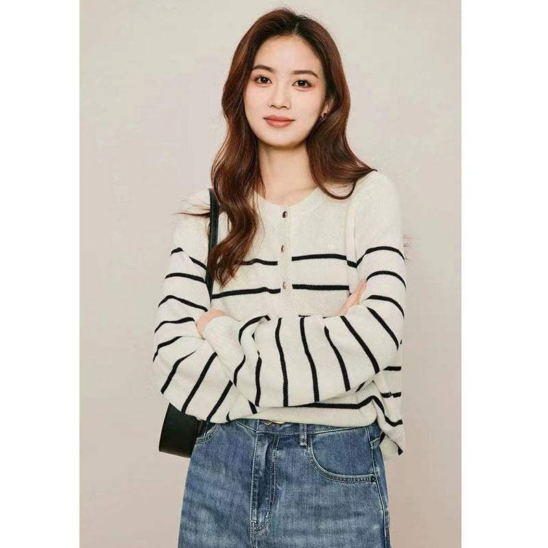 韓国ファッション SELCA-ボーダーニットトップス-2024ss-tp33-08