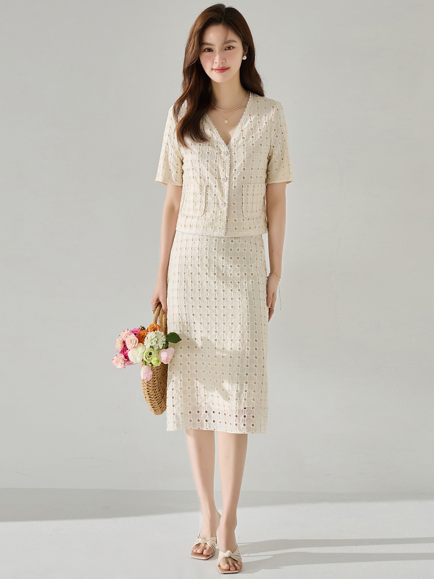韓国ファッション SELCA-レースセットアップスーツ(トップス)-2024ss-193-06