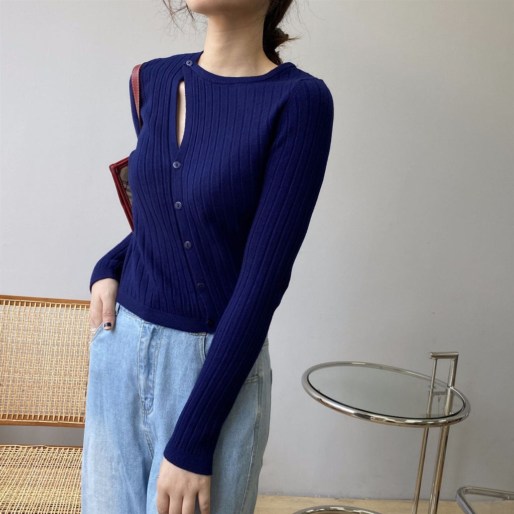 韓国ファッション SELCA-アシメニットカーディガン-2024ss-tp37-025