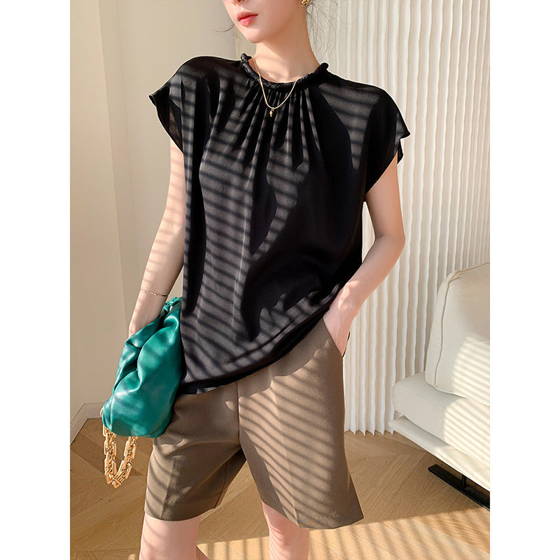 韓国ファッション SELCA-サテンハーフブラウス-2024ss-0044-04