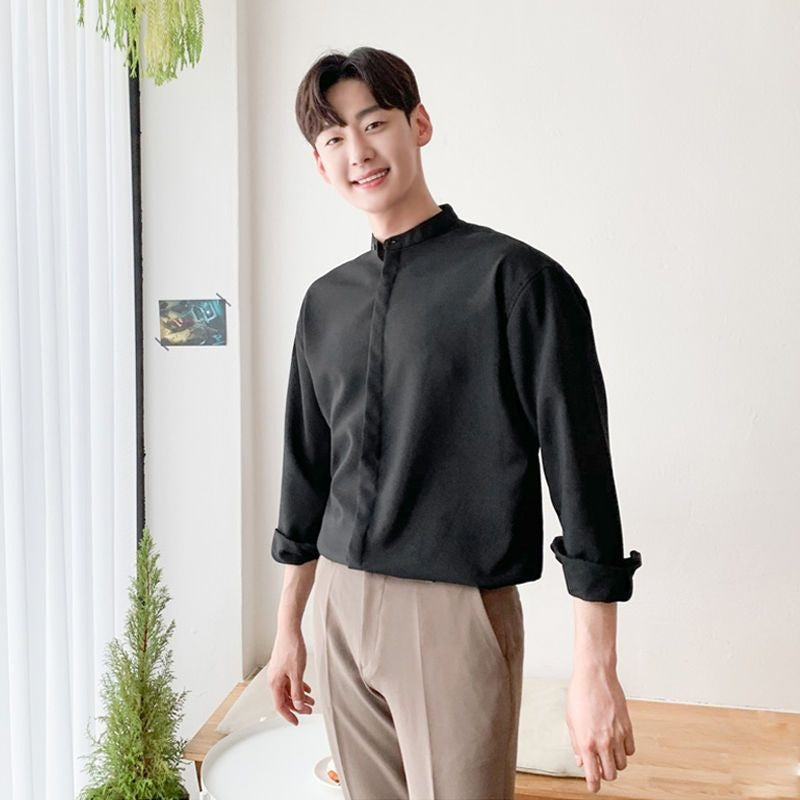韓国ファッション SELCA-collarless casual shirt-2024ss-tp06-04
