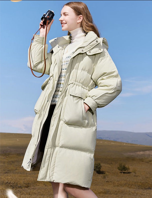 韓国ファッション SELCA-ライトグリーンウエストリボンロングダウン-2023aw-tp51-02