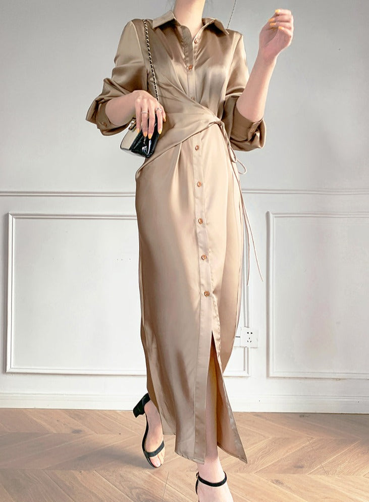 韓国ファッション SELCA-ウエストマークサテンワンピース-2023ss-op-019