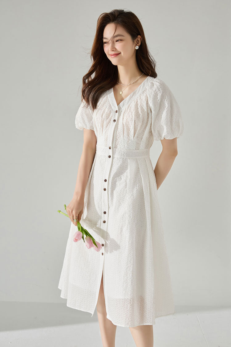 韓国ファッション SELCA-パフスリーブプリーツワンピース-2024ss-134-02