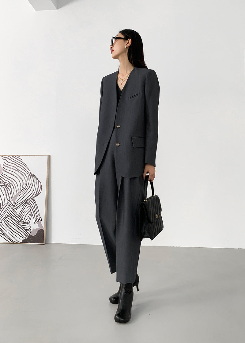 韓国ファッション SELCA-ノーカラーグレーセットアップ-2024ss-0017-016