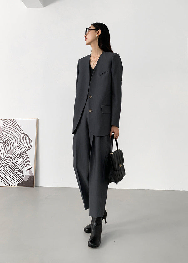 韓国ファッション SELCA-ノーカラーグレーセットアップ-2024ss-0017-016