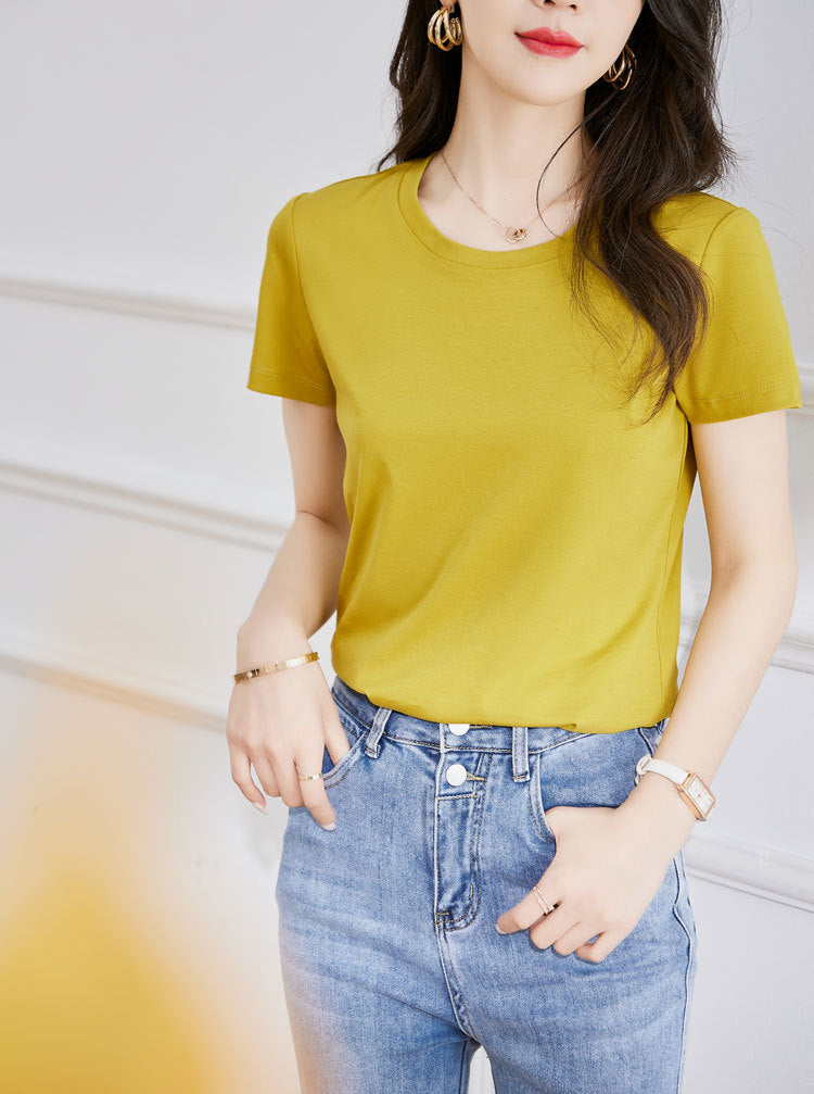韓国ファッション SELCA-ラウンドネックTシャツ-2024ss-119-016