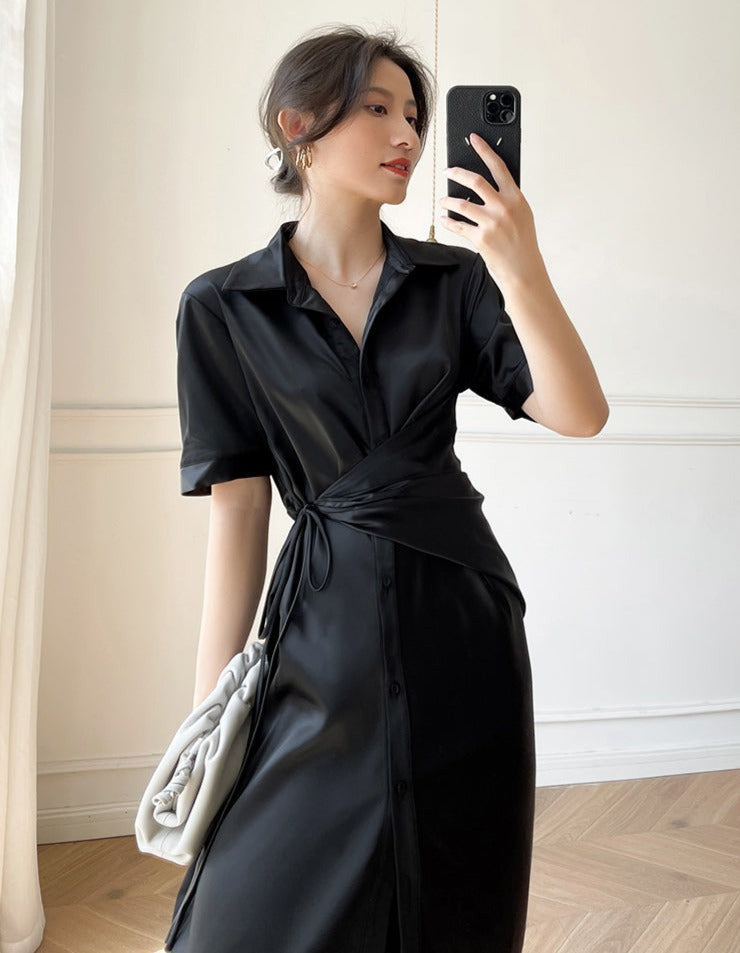 韓国ファッション SELCA-ウエストマークサテンワンピース-2023ss-op-09
