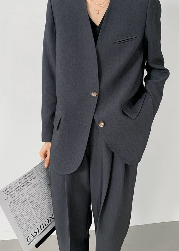 韓国ファッション SELCA-ノーカラーグレーセットアップ-2024ss-0017-038