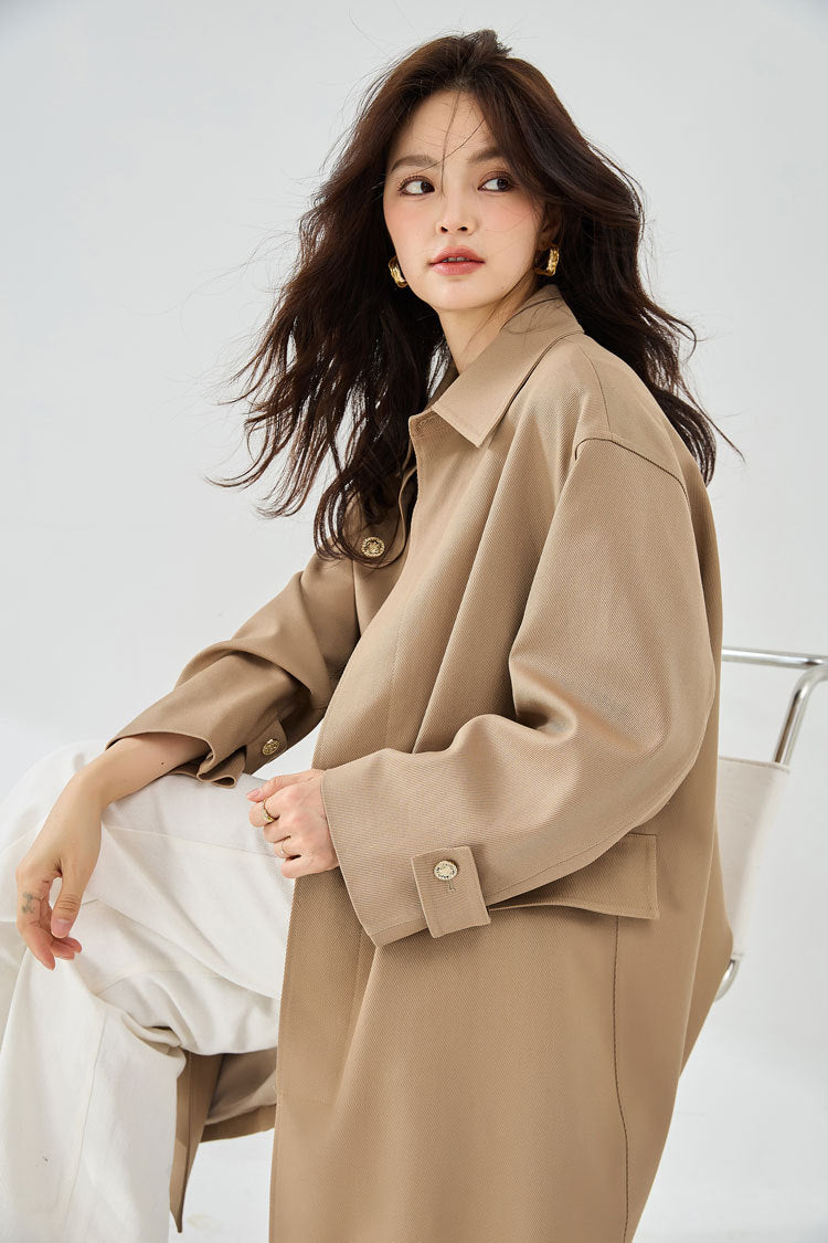 カジュアルミドル丈トレンチコート | 韓国レディースファッション通販 