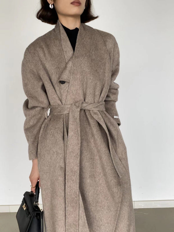 韓国ファッション SELCA-スカーフ風ダブルボタンロングコート-2023aw-ou44-020