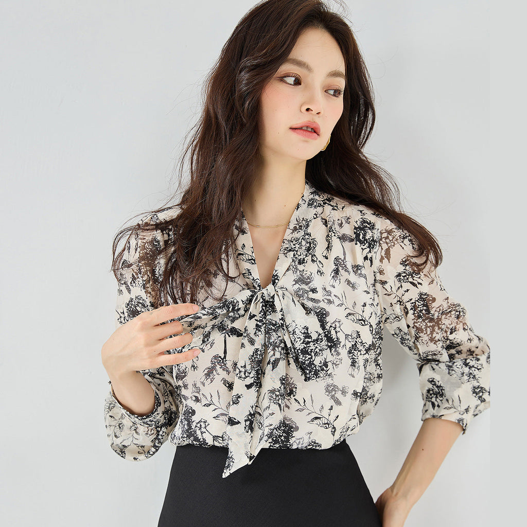 韓国ファッション SELCA-リーフ柄シフォントップス-2024ss-tp1-04