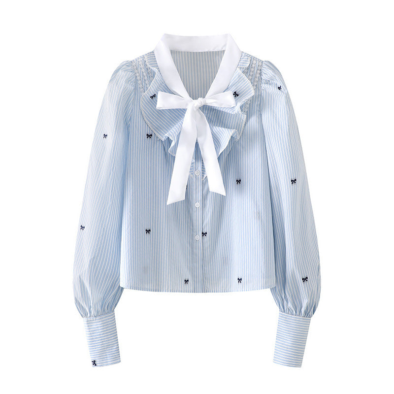 韓国ファッション SELCA-フリルブルーリボンシャツ-2024ss-ot34-01