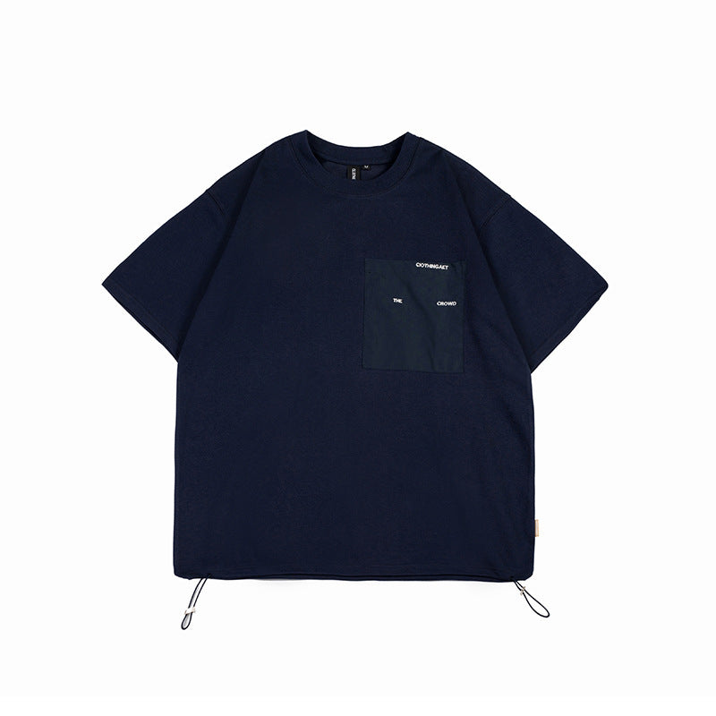 韓国ファッション SELCA-Forn3 2022夏新作メンズベースペディールバッグ丸襟tシャツ日潮レトロ装飾ループ半袖-mselca2024ss-0135-01