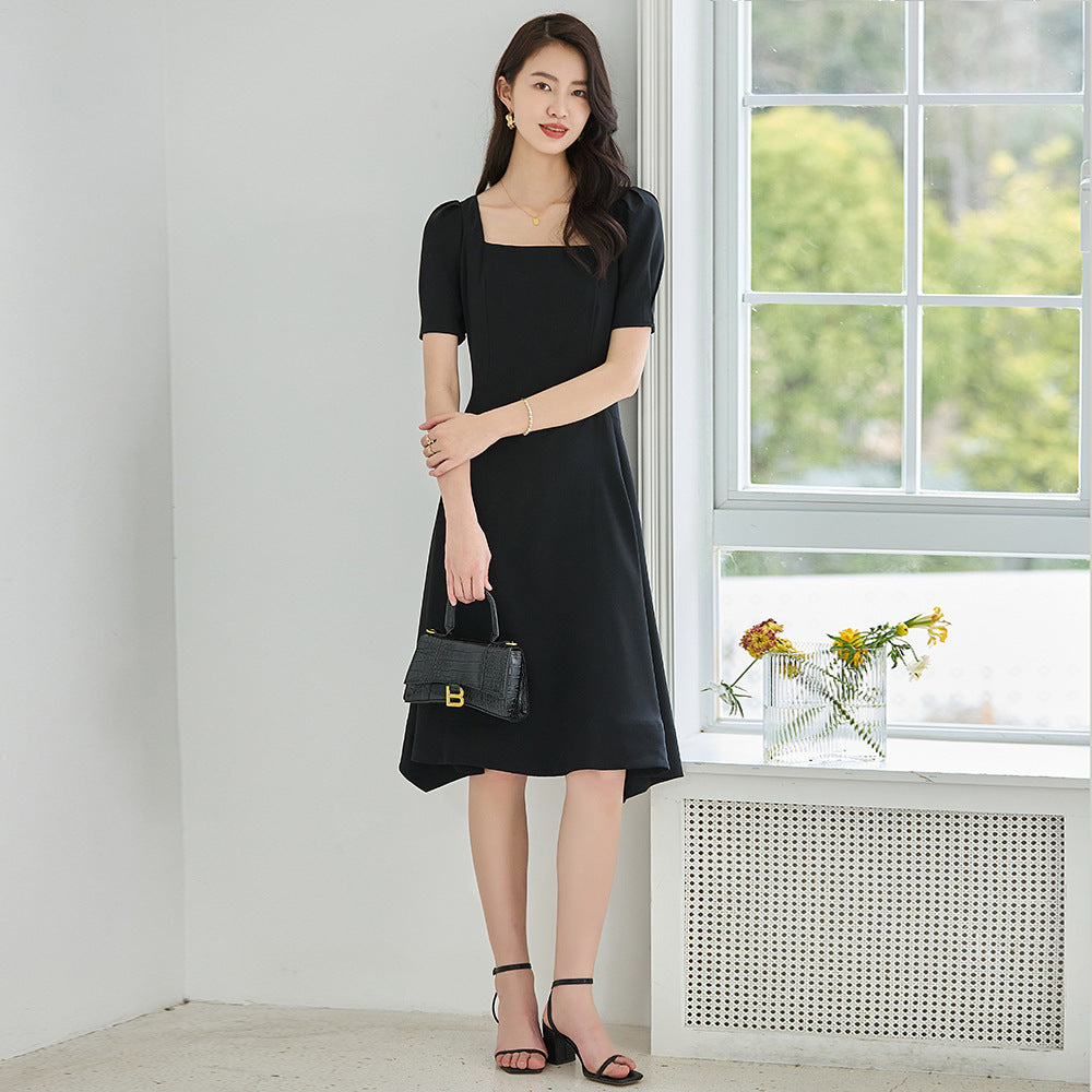 韓国ファッション SELCA-スクエアネックブラックドレス-2024ss-93-02