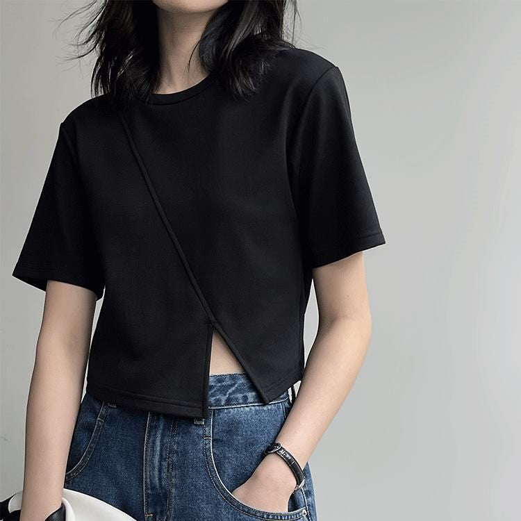 韓国ファッション SELCA-アシメスリットコットンシャツ-2024ss-0065-02
