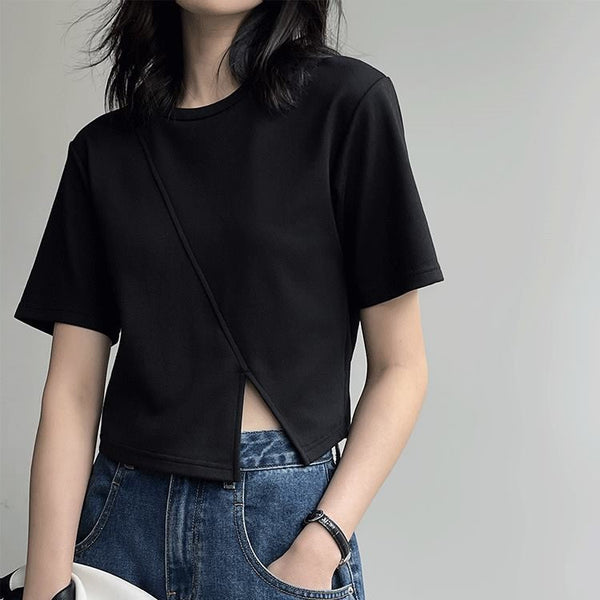 韓国ファッション SELCA-アシメスリットコットンシャツ-2024ss-0065-02