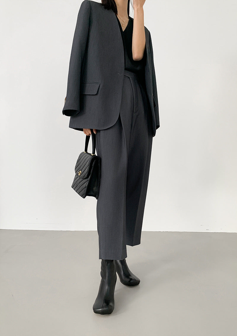 韓国ファッション SELCA-ノーカラーグレーセットアップ-2024ss-0017-029