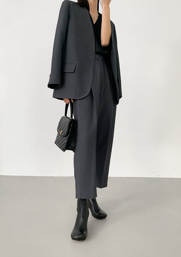 韓国ファッション SELCA-ノーカラーグレーセットアップ-2024ss-0017-029