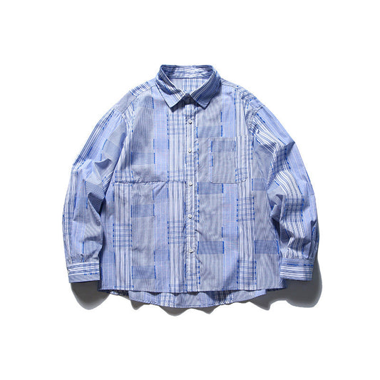 韓国ファッション SELCA-patchwork blue shirt-mselca2024ss-041-01