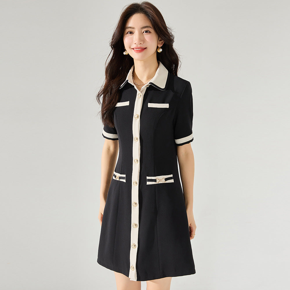 韓国ファッション SELCA-バイカラーAラインワンピース-2024ss-150-02
