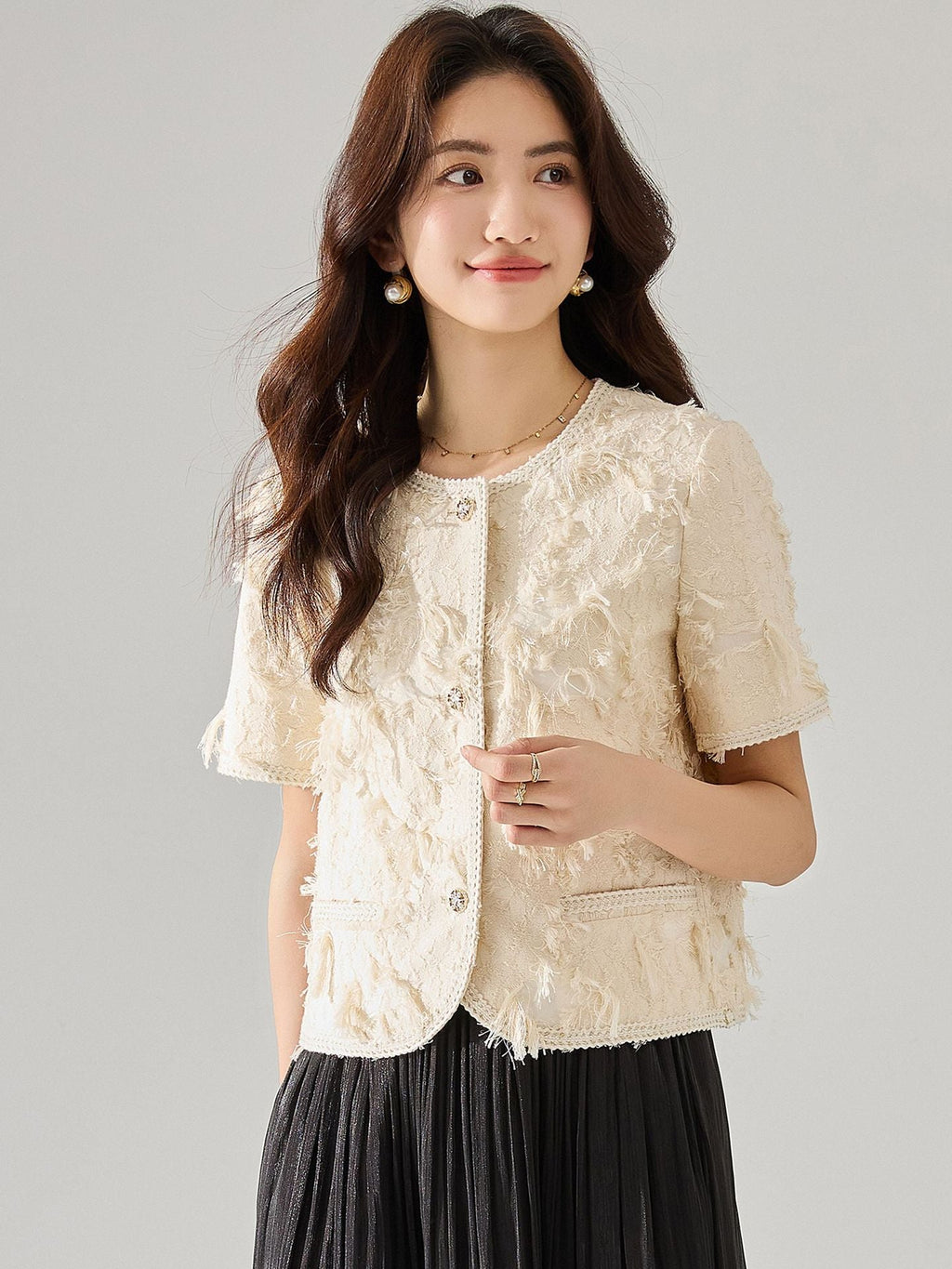 韓国ファッション SELCA-フリンジハーフジャケット-2024ss-158-03