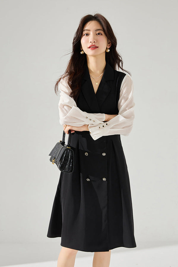 韓国ファッション SELCA-異素材ダブルボタンワンピース-2024ss-85-06