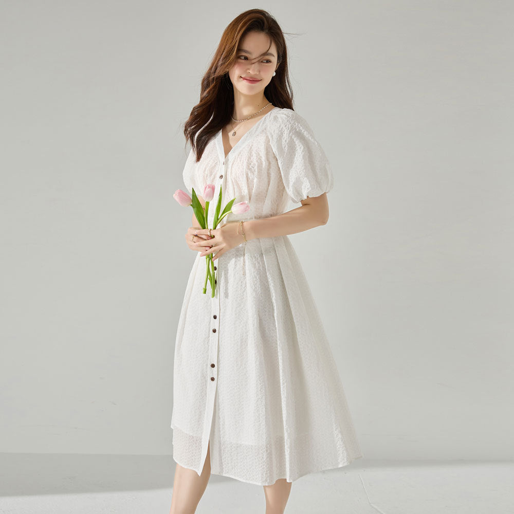 韓国ファッション SELCA-パフスリーブプリーツワンピース-2024ss-134-06