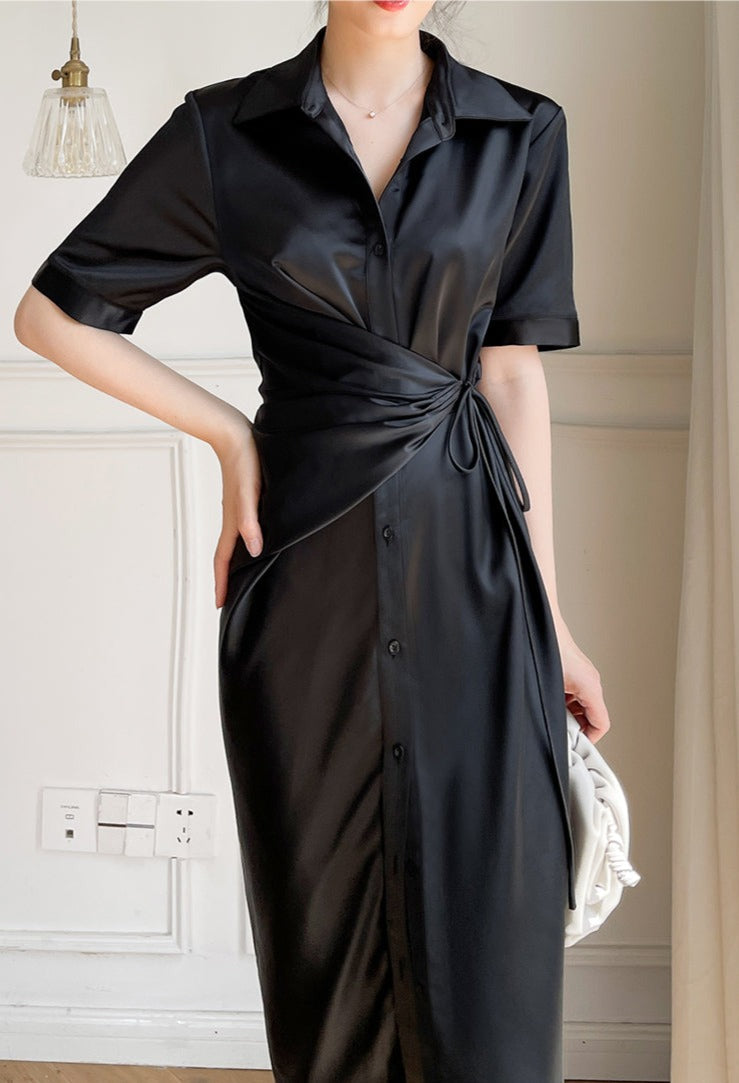 韓国ファッション SELCA-ウエストマークサテンワンピース-2023ss-op-011