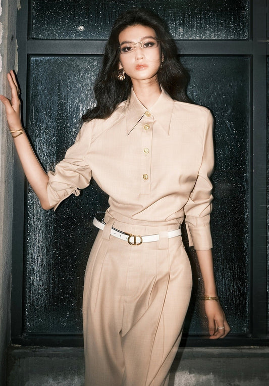 韓国ファッション SELCA-ゴールドアクセントセットアップ（トップス）-2024ss-67-01