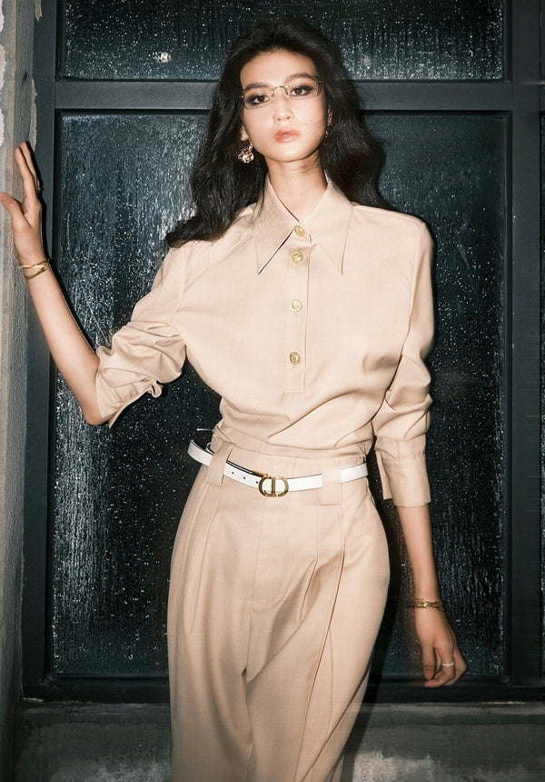 韓国ファッション SELCA-ゴールドアクセントセットアップ（トップス）-2024ss-67-01