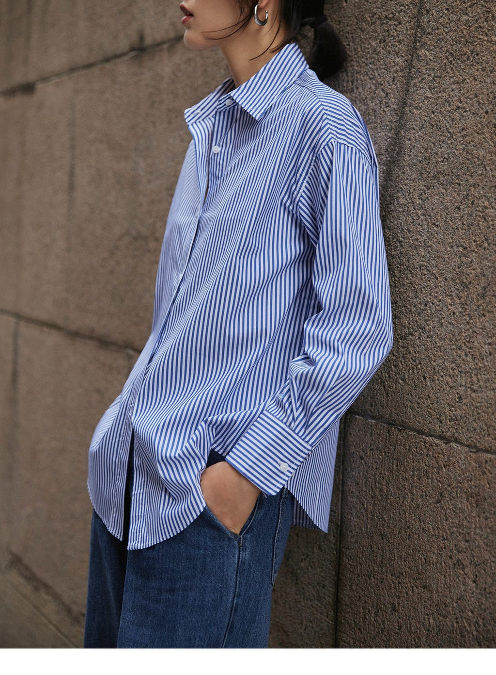 韓国ファッション SELCA-ブルーストライプシャツ-2024ss-0064-011