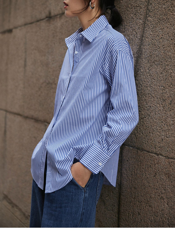 韓国ファッション SELCA-ブルーストライプシャツ-2024ss-0064-011