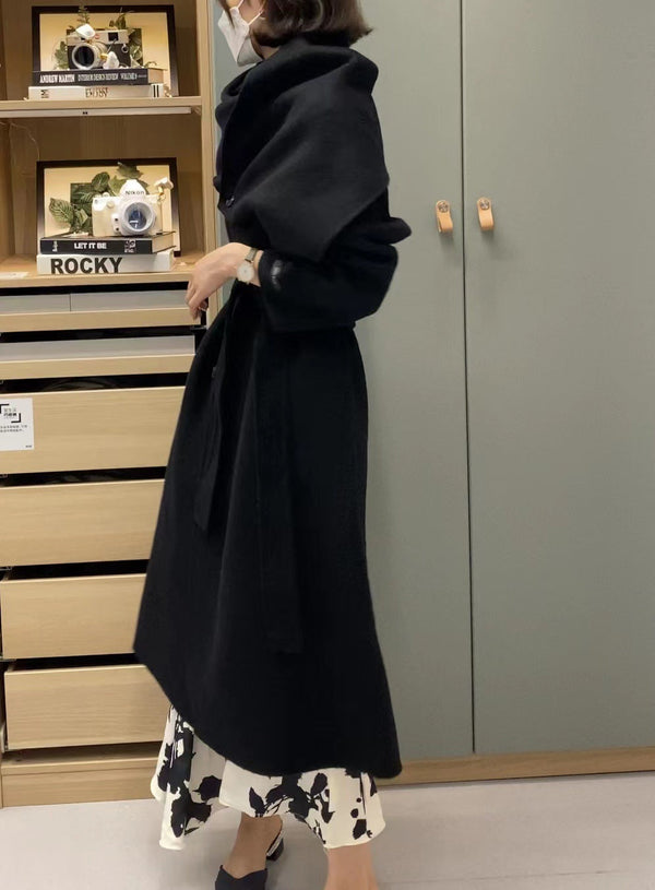 韓国ファッション SELCA-スカーフ風ダブルボタンロングコート-2023aw-ou44-032
